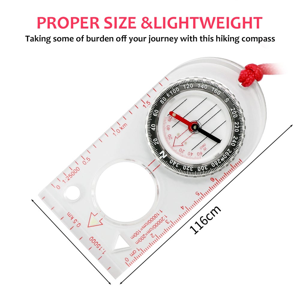 2Pcs Luminous Compass Map Ruler Dial Direction Hunting Waterproof Transparent Outdoor Tool Military Portable Camping Ref
