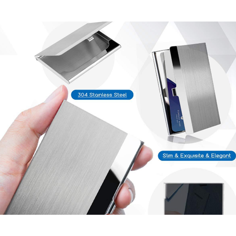 2Pcs Office Stainless Steel Metal Business Card Box Exhibition Storage