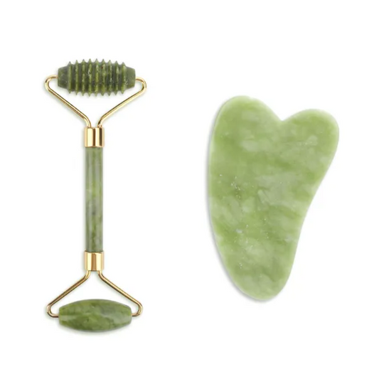 2Pcs Facial Massager Jade Roller Gua Sha Natural Beauty Set