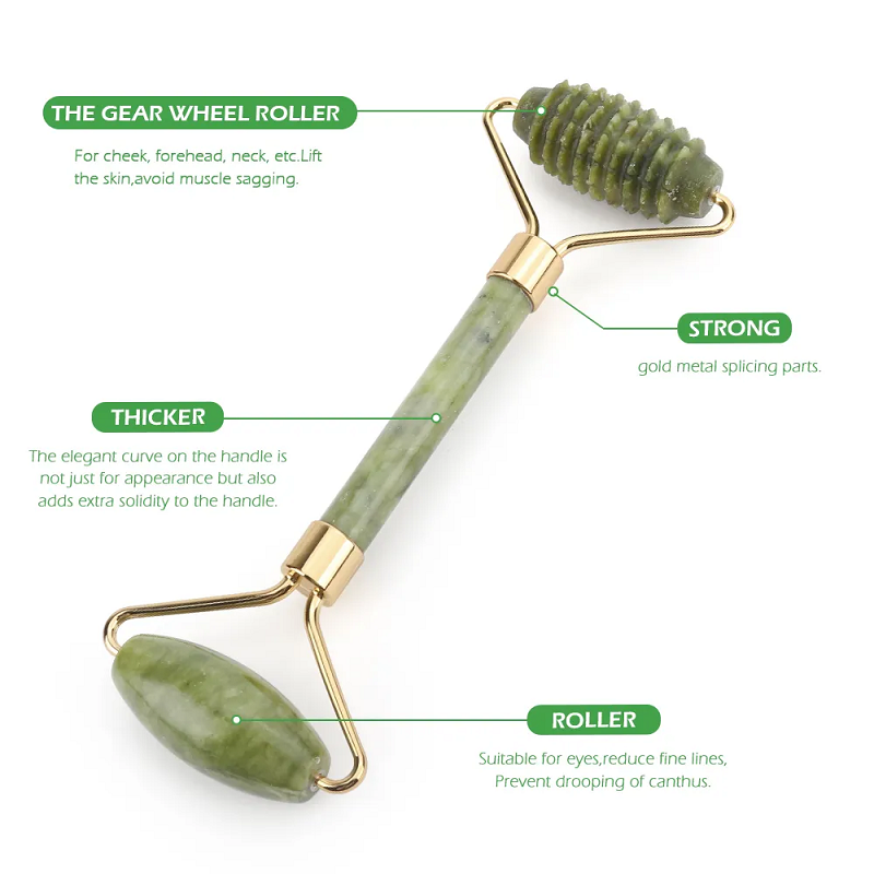 2Pcs Facial Massager Jade Roller Gua Sha Natural Beauty Set