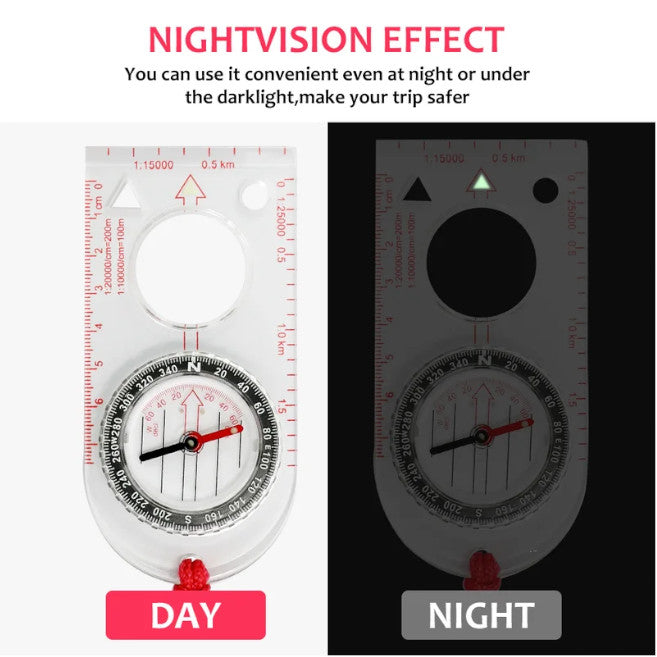 2Pcs Luminous Compass Map Ruler Dial Direction Hunting Waterproof Transparent Outdoor Tool Military Portable Camping Ref
