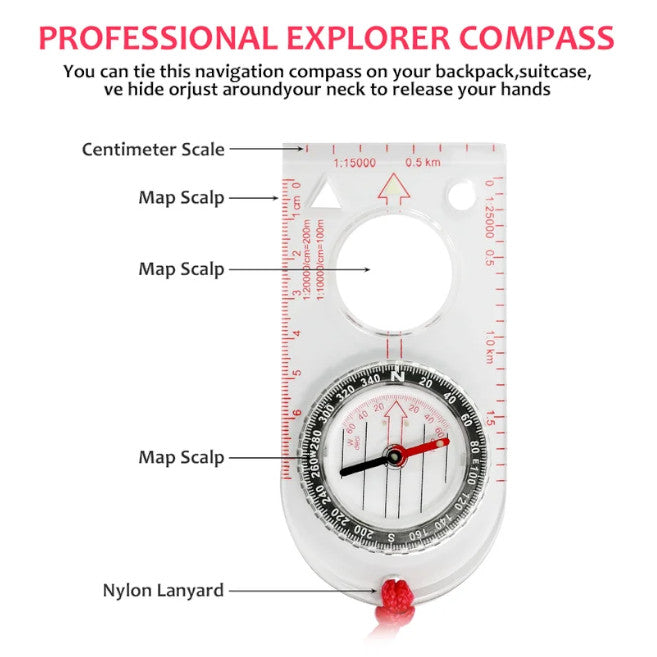 2Pcs Luminous Compass Map Ruler Dial Direction Hunting Waterproof Transparent Outdoor Tool Military Portable Camping Ref