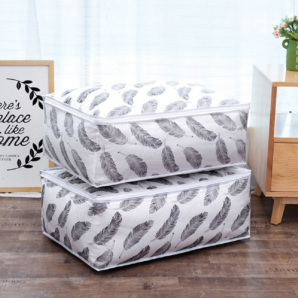 2Pcs Foldable Feather Design Storage Bag Organizer Clothes Blanket Quilt Pouch