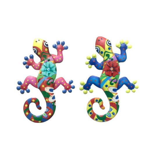 2Pcs Metal Gecko Art Craft Sculptures Lizard For Outdoor Backyard Porch Lawn Fence Garden Wall Decor