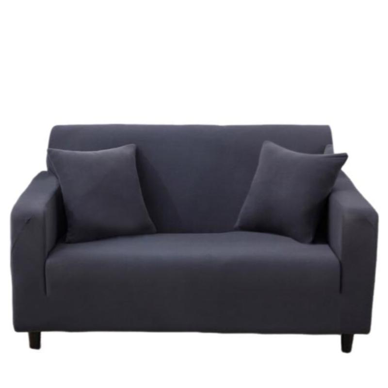2 Seater Sofa Cover Plain Dark Grey Elastic Stretchable Slipcover For Living Room