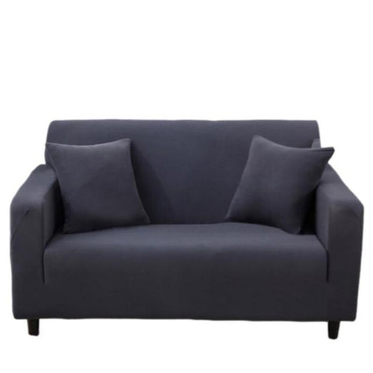 2 Seater Sofa Cover Plain Dark Grey Elastic Stretchable Slipcover For Living Room