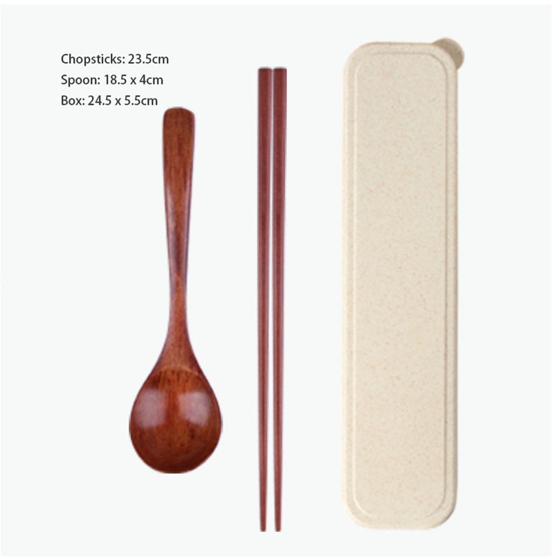 2 Sets Japanese Style Spoon Chopsticks With Portable Box Tableware