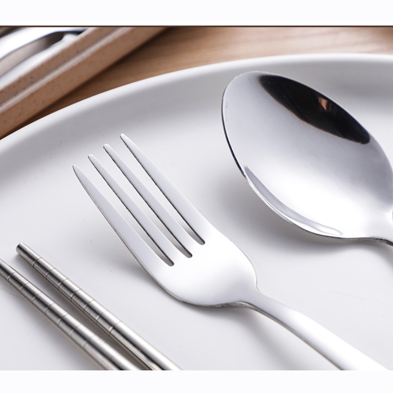 2Set Wheat Straw Stainless Steel Portable Spoon Fork Chopsticks With Storage Box