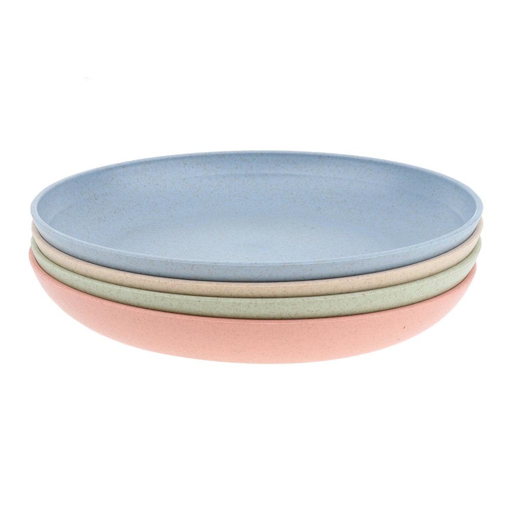 2Sets 4 Pcs / Wheat Straw Healthy Dinner Plates Serving Dishes Round Shape 20Cm Dia. Outdoor Camping Home Lunch