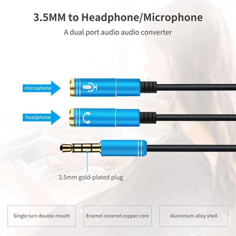 3.5Mm Microphone Aux Cable 1 Male 2 Famle Combo Extension Mobile Audio Adapter Splitter For Laptop Headphone