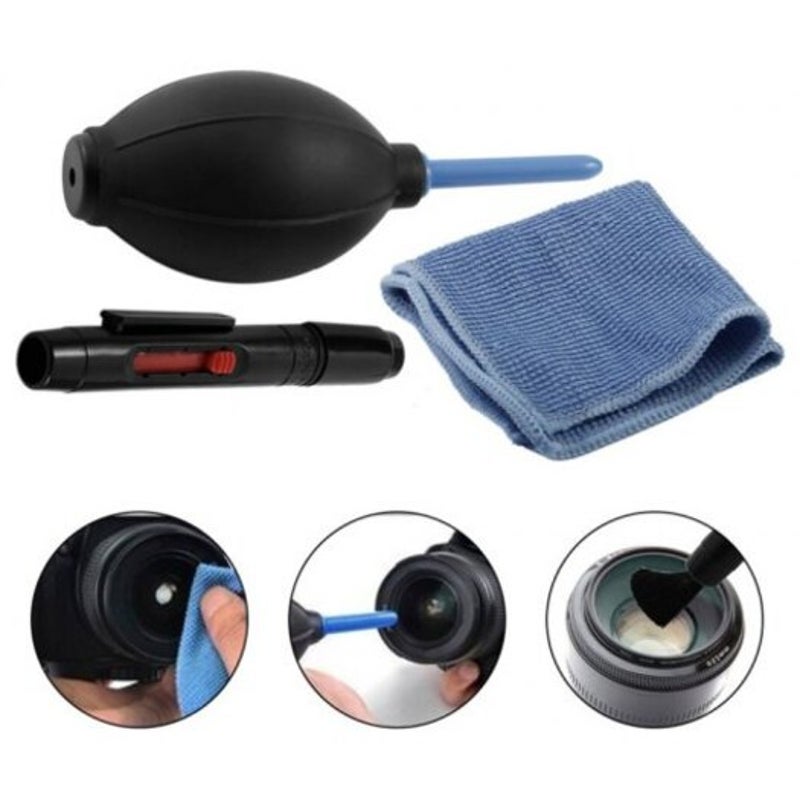 3 In 1 Lens Cleaning Cleaner Dust Pen Blower Cloth Kit For Dslr Vcr Camera Ft Graphite Black