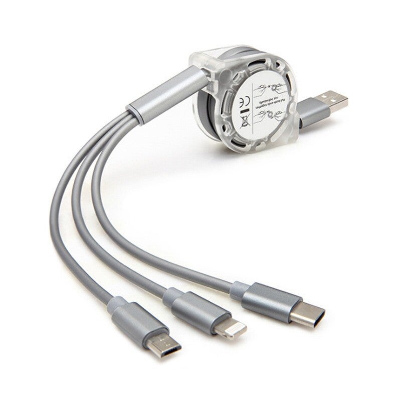3 In 1 Usb Charging Cable Cord For Smart Phones Ipad 1M Grey