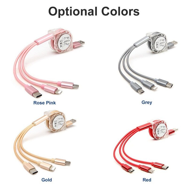 3 In 1 Usb Charging Cable Cord For Smart Phones Ipad 1M Grey