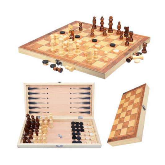 3 In 1 Folding Chess Set Family Board Games Checkers Backgammon