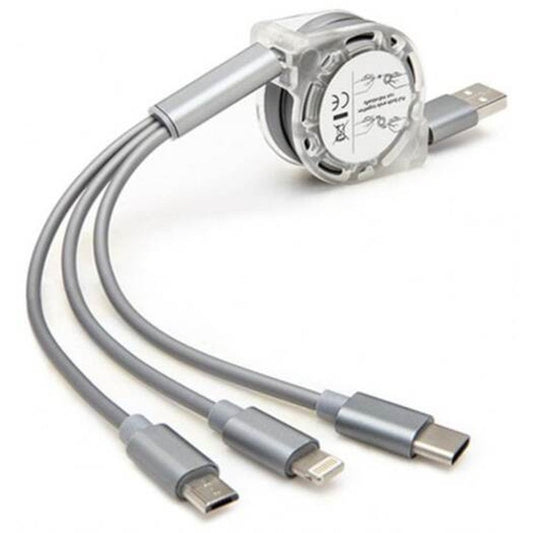 3 In1 Retractable 1M Fast Charger Cord Cable For Micro Usb / 8 Pin Type Devices Quarry