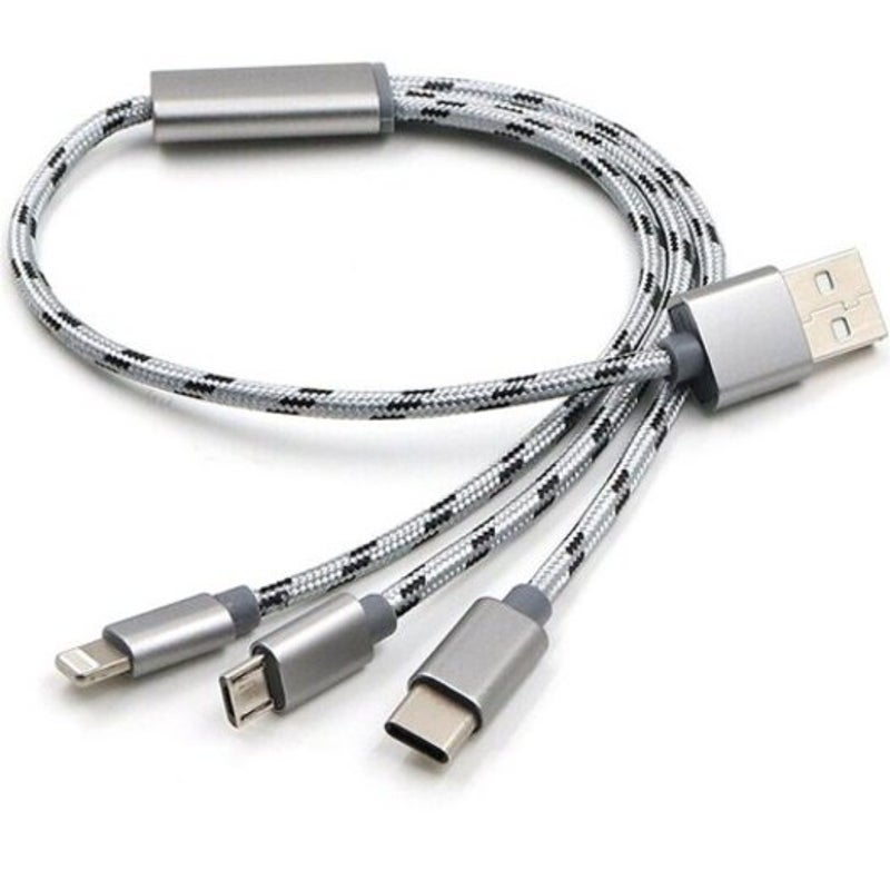 3 In1 Usb Charging Cable For Iphone / Micro Type 35Cm Light Slate Gray