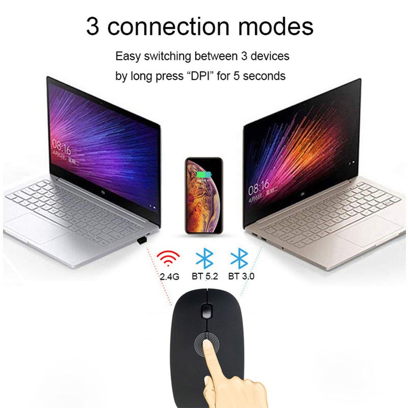 3 Mode 2.4Ghz Wireless Bluetooth In 1 Cordless Mouse 1600 Dpi Ultra Thin Ergonomic Portable Optical Mice Computer Pc