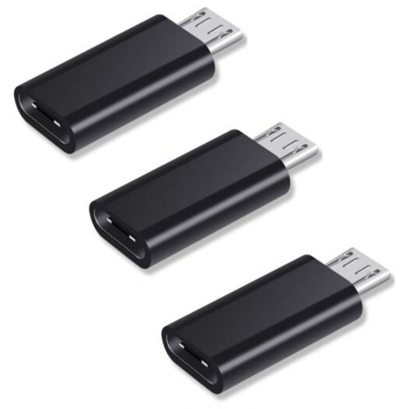3 Pcs Type C Usb To Micro Adapter Converter Data Sync Charging Connector Black