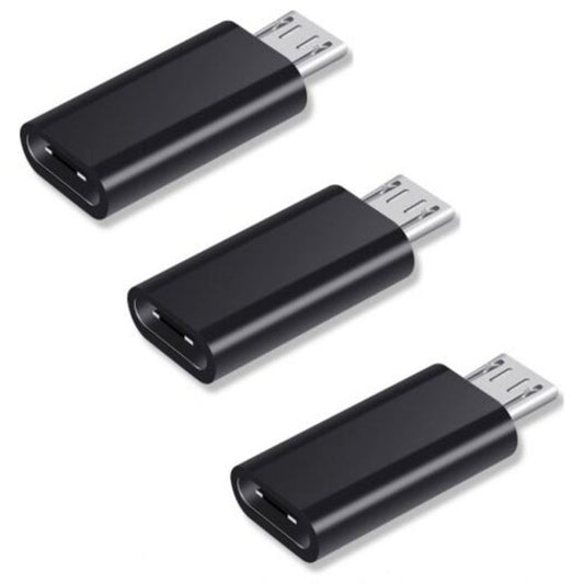 3 Pcs Type C Usb To Micro Adapter Converter Data Sync Charging Connector Black