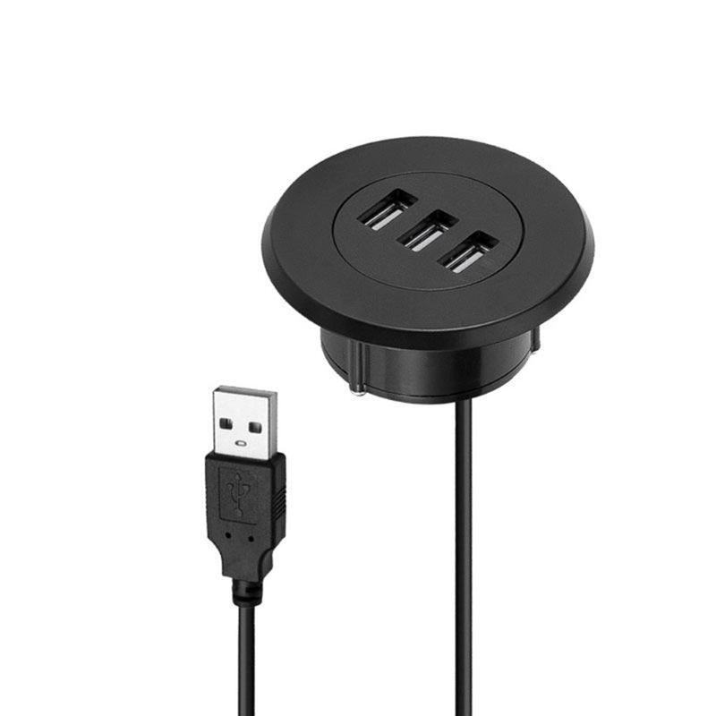 3 Ports Usb 2.0 Hub 5Cm Grommet Hole In Desk Mounting For Laptop Pc Computer