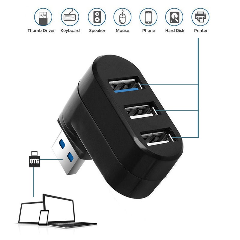 3-In-1 Ports Usb 2.0/3.0 Hub High Speed Rotating Splitter For Pc/Laptop
