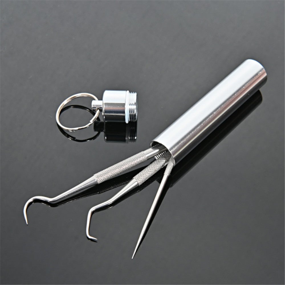 3 Sets Outdoor Portable Toothpick Stainless Steel And Holder Rust Resistance Pick Tools