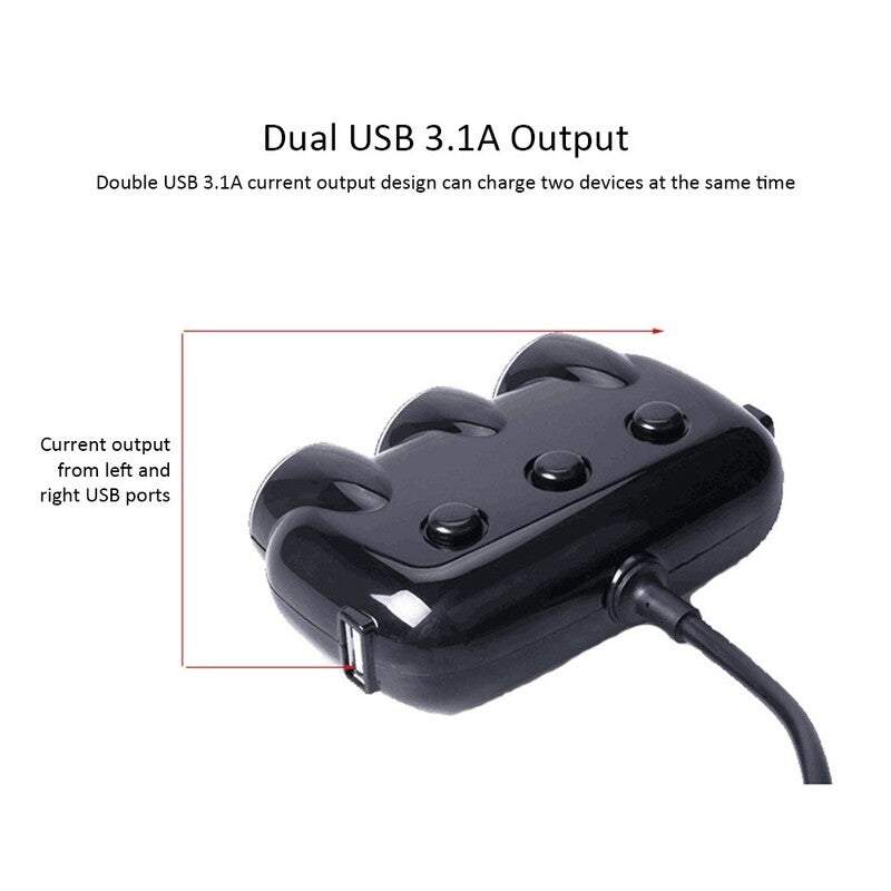 Dual Usb Port 3 Way Car Cigarette Lighter Universal Power Adapter Socket