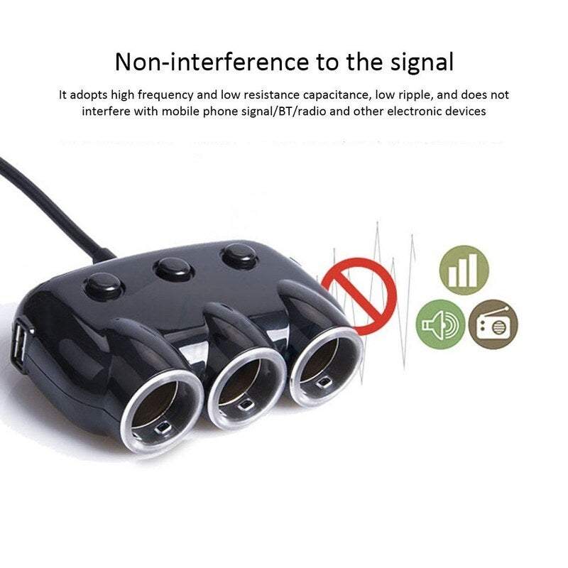 Dual Usb Port 3 Way Car Cigarette Lighter Universal Power Adapter Socket