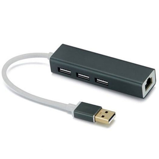 3 X Usb Port / Rj45 Converter Ethernet Adapter 100Mbps Black