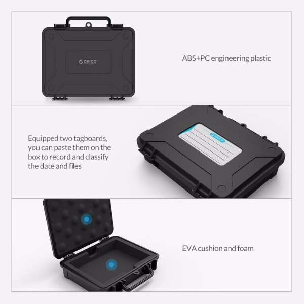 3.5 Inch Hdd Protective Box Storage Case Water Proof Shock Dust Function Safety Label Design