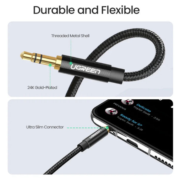 3.5Mm Audio Cable Stereo Auxiliary Cord Gold Plated Male To Braided