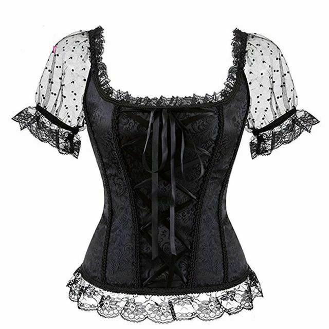 Sexy Pink Lace Short Sleeve Corset Top Style Corselet