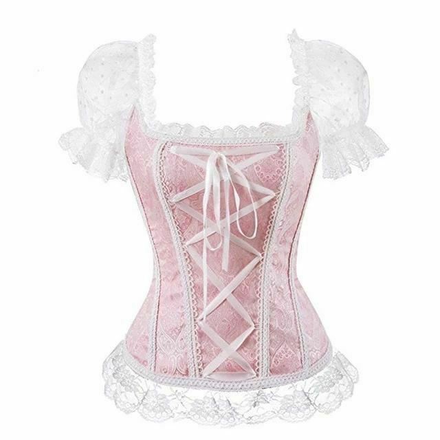 Sexy Pink Lace Short Sleeve Corset Top Style Corselet