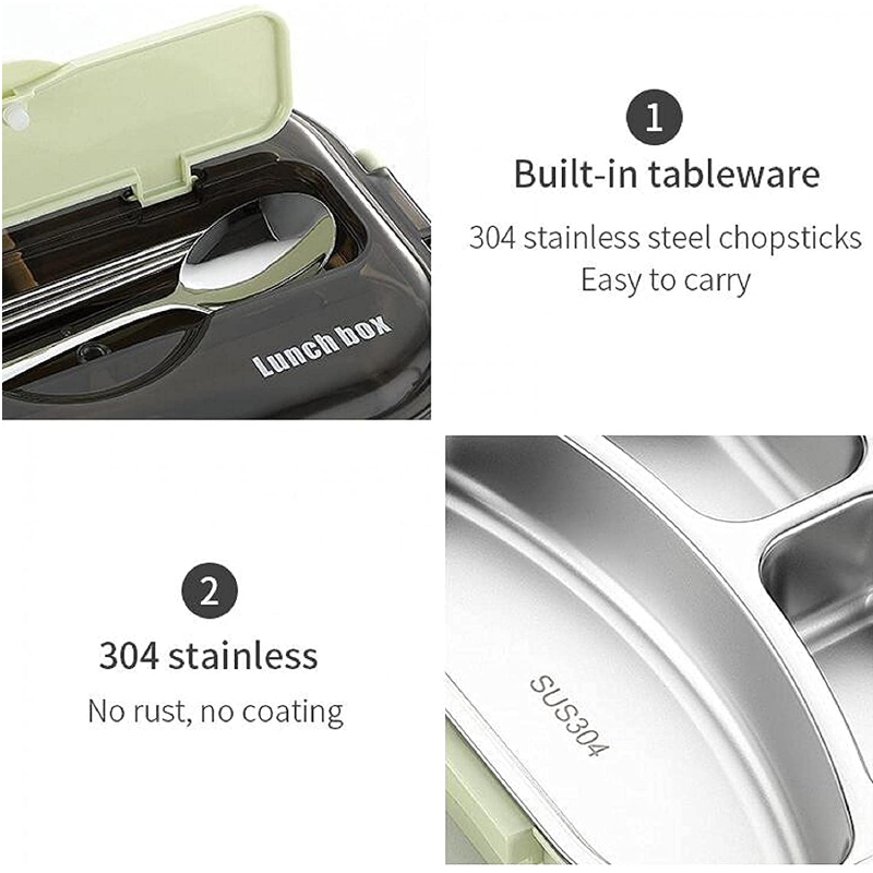 304 Stainless Steel Lunch Box Portable Thermal Insulation Four Grid Leak Proof Adult Office Student School Food Containe