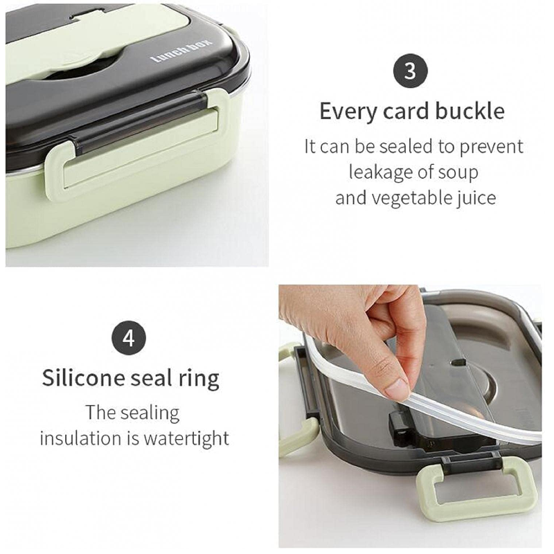 304 Stainless Steel Lunch Box Portable Thermal Insulation Four Grid Leak Proof Adult Office Student School Food Containe