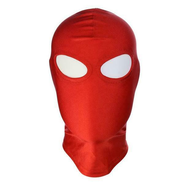 Red Stretchy Hood Open Mouth Eye Holes Sensory Deprivation Bdsm Bondage