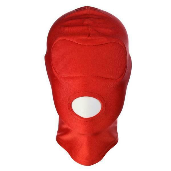Red Stretchy Hood Open Mouth Eye Holes Sensory Deprivation Bdsm Bondage