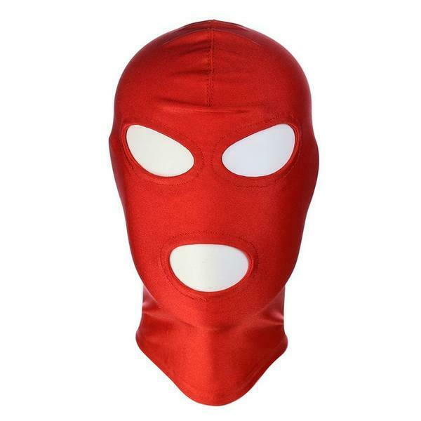 Red Stretchy Hood Open Mouth Eye Holes Sensory Deprivation Bdsm Bondage