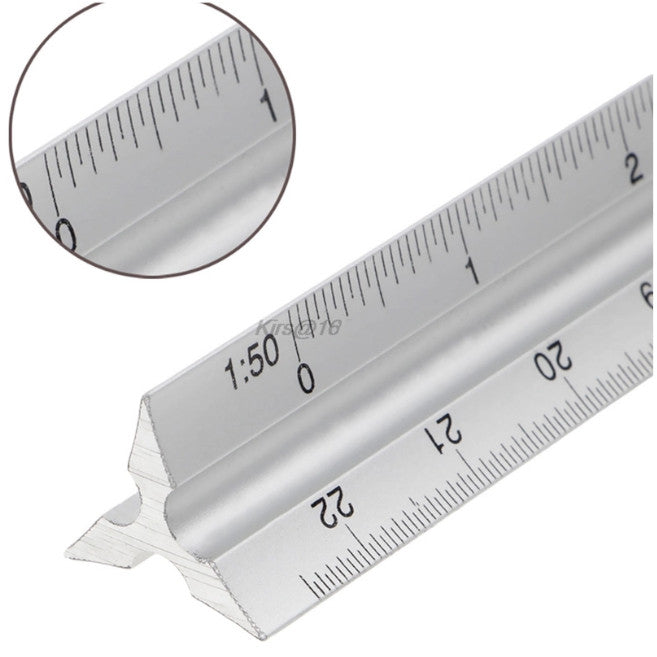 30Cm Aluminium Metal Triangle Scale Architect Engineer Technical Ruler 12Inch