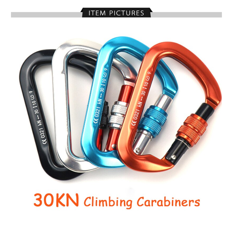 30Kn D Shaped Carabiner Heavy Duty Aluminum Alloy Clips For Camping Hiking