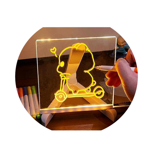 Elsoung 30*30Cm Diy Erasable Children's Drawing Board Led Light Blackboard With Stand For Writing And Doodling