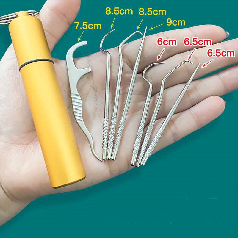 Stainless Steel Toothpick 304 Household Portable Cleaning Tool Set 7Pcs