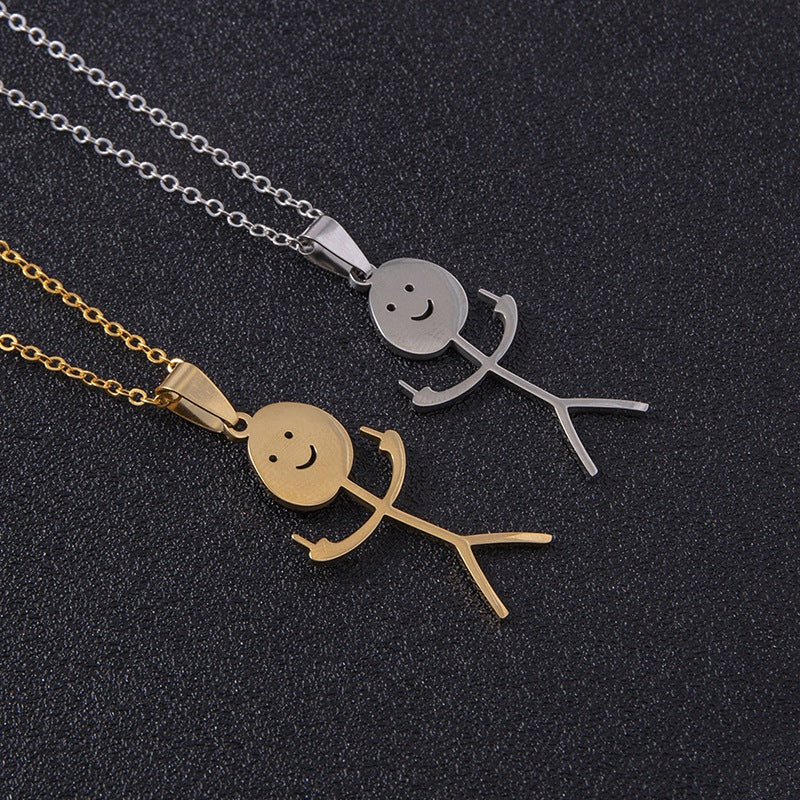 Veile Studios Funny Doodle Necklace Hip Hop Smiley Stick Figure Pendant Hand Gesture Middle Finger Necklaces
