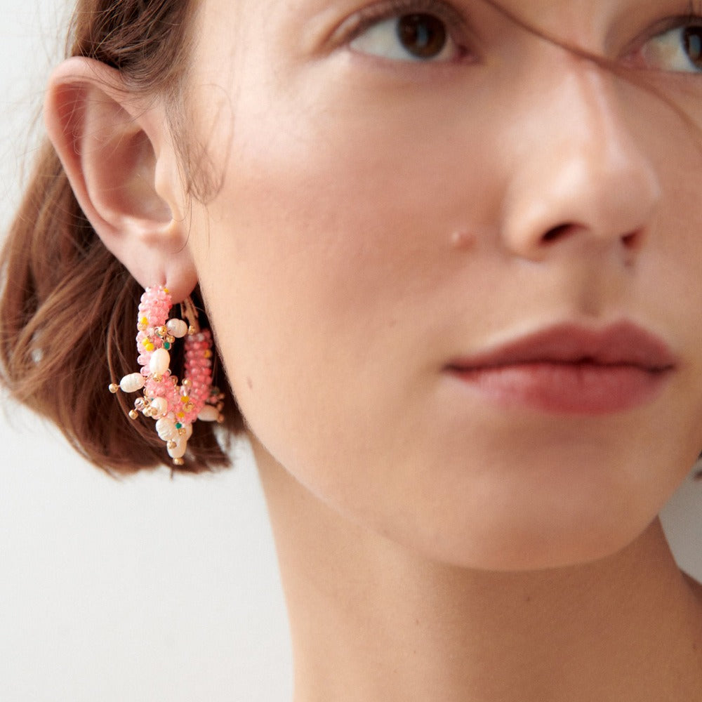 Bohemian Crystal Pearl Beaded Earrings Women Fashion Hoop Jewelry