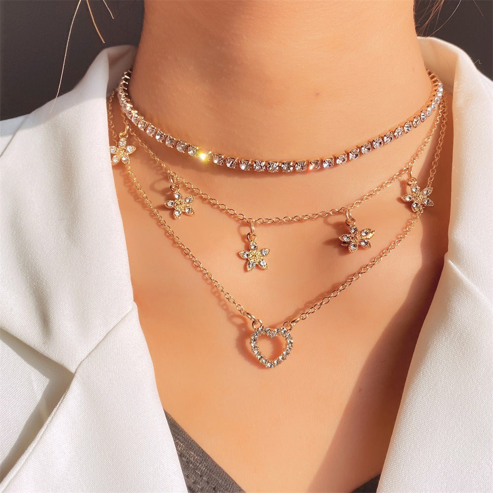 Veile Studios Butterfly Studded Diamond Tassel Multi-Layer Pendant Necklace For Women Fashion Jewellery