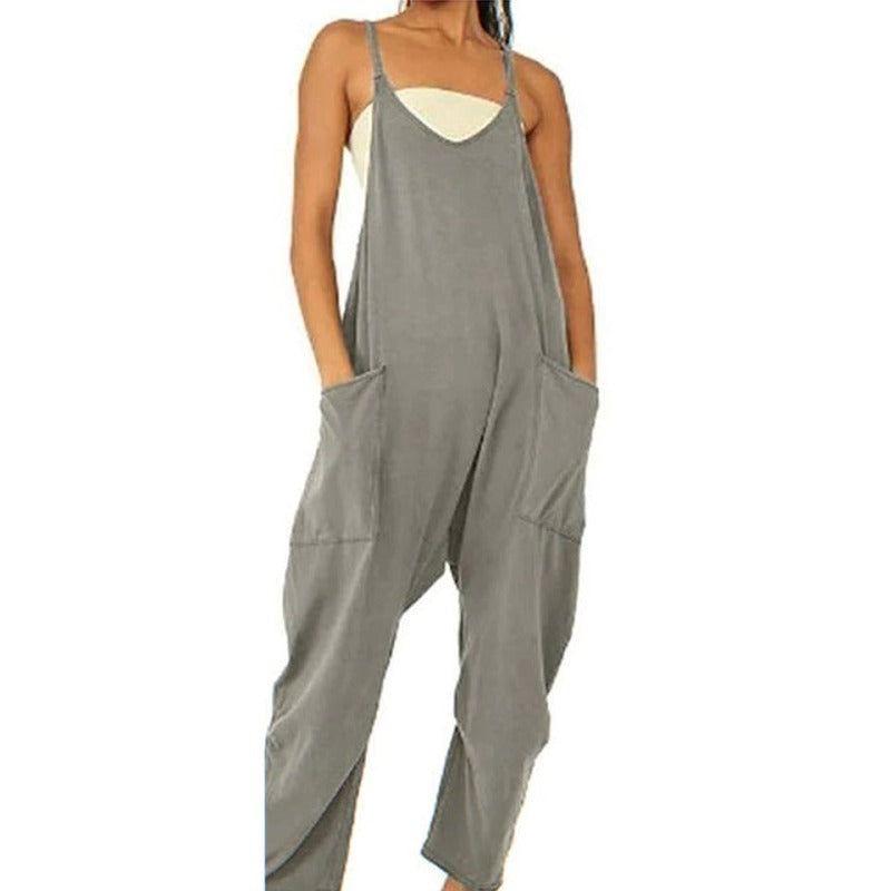 Summer Womens Loose Sleeveless Jumpsuits Spaghetti Strap Long Pant Romper With