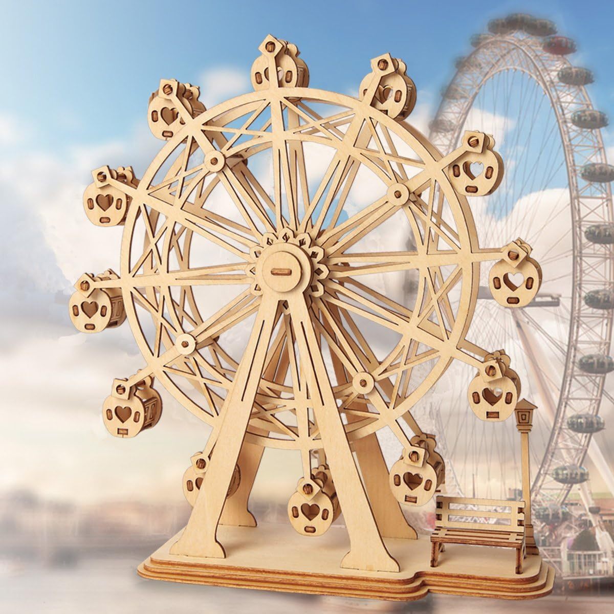 Robotime Rolife Ferris Wheel Woodcraft Construction Kit Modular Mechanical Model 3D Wooden Puzzle For Self Assembly Toy