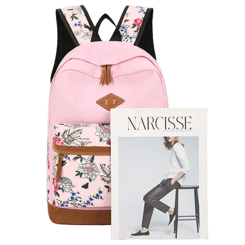 Floral Bags 3Pcs Schoolbag Backpack Lunch And Wallets