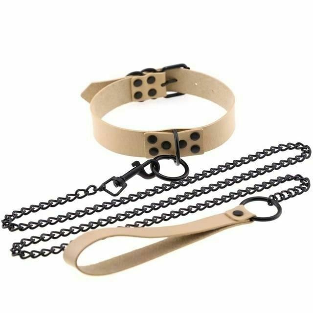 Rivet Slave Collar With Leash Bdsm Bondage Pet Play Owned Submissive