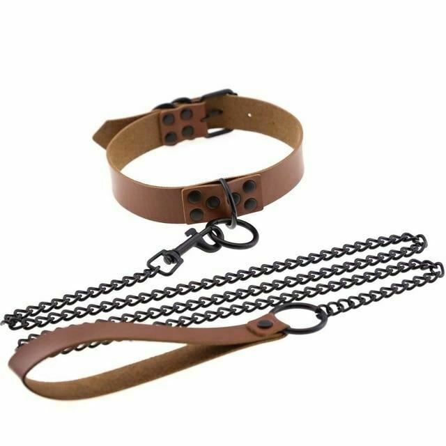 Rivet Slave Collar With Leash Bdsm Bondage Pet Play Owned Submissive